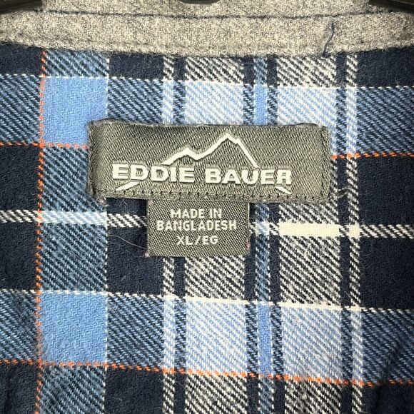 Eddie Bauer Shirt Mens XL Blue Plaid Flannel Button-Up Hiking Outdoor Chore Barn - Picture 7 of 12